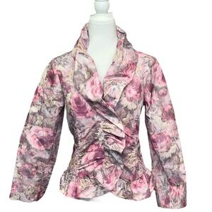 Cartise Floral Watercolor Ruffled Blazer Pink